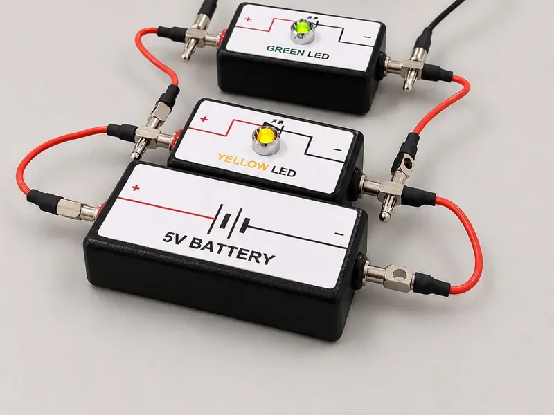 A completed BushieBoy circuit with the LEDs lit up